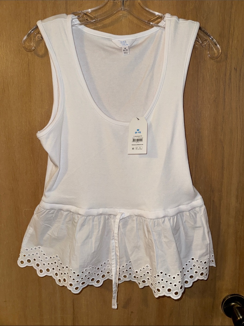 NWT Time and Tru White Eyelet Peplum Hem Tank Top - Classic Summer Layer - Picture 1 of 3